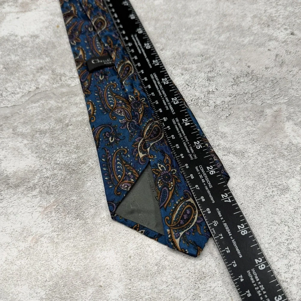 Christian Dior Silk Tie Mens One Size Blue Paisley Made In USA Necktie‎ 58x3.75